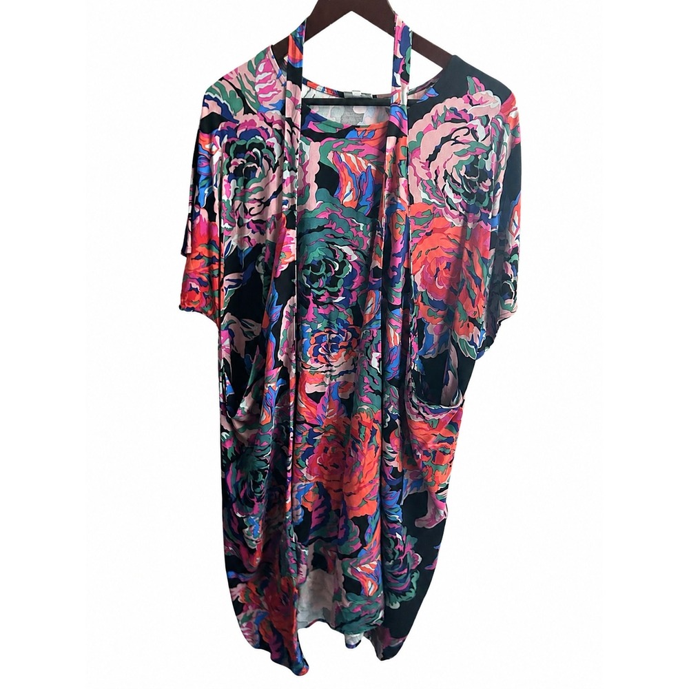 Niche Nilgun Derman Floral Draped Tunic Dress Women L/XL Multi EUC Made in USA